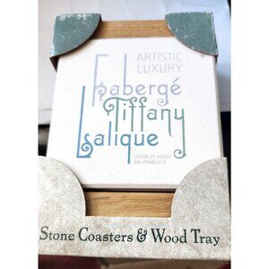 Coaster Absorbent Stone Coaster & Wood Tray Set of 4 Faberge Tiffany Cork Back